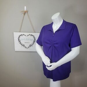 Lane Bryant Polo Shirt Purple Supima Cotton Blend Zip‎ Front Plus Size 22/24